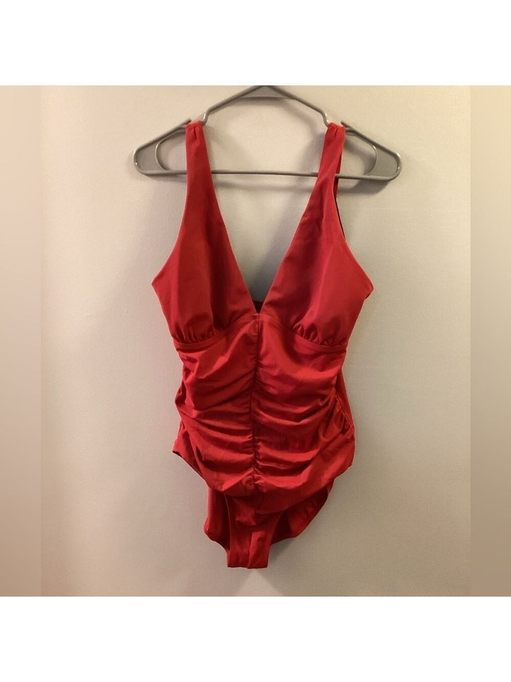 Jantzen Classic red one piece shirred scrunched swim suit Woman’s 16